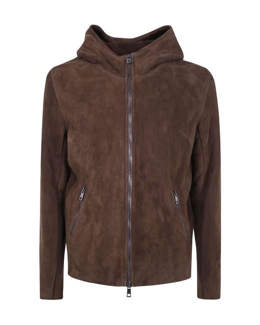Giorgio Brato Brown Cropped Hooded Leather Jacket for men