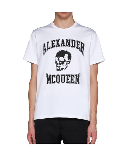 McQueen White Graphic Printed Crewneck T-Shirt for men