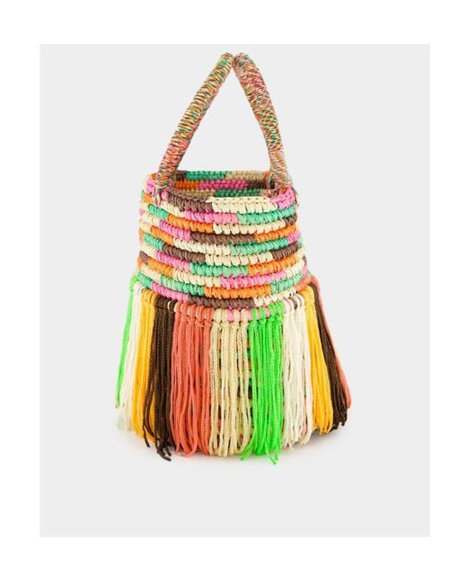 Sensi Studio Multicolor Baby Fringed Woven Tote Bag