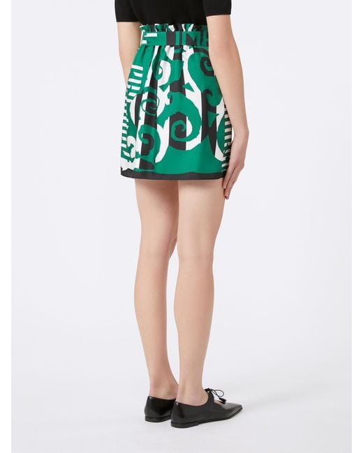 Max Mara Green Printed Silk Mini Skirt