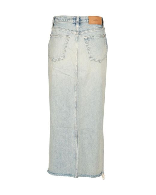 7 For All Mankind Blue Mid Skirt Peaches With Destroyed Hem