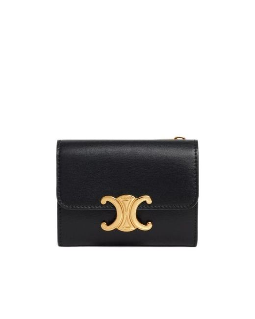 Céline Black Compact Wallet Triomphe