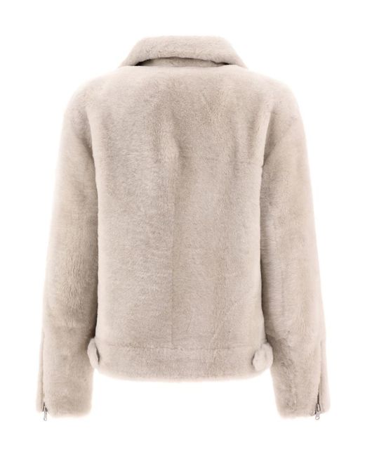 Brunello Cucinelli Natural Shearling Zip-Up Jacket