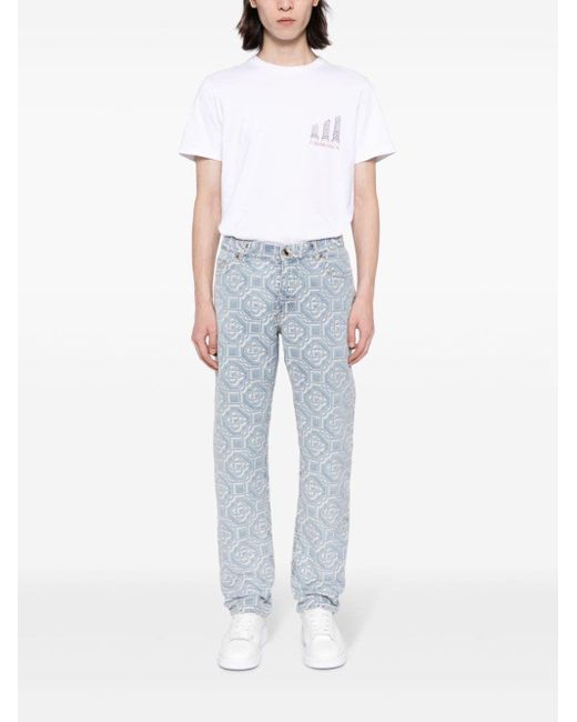 Casablanca Blue Bleached Monogram Denim Trousers for men