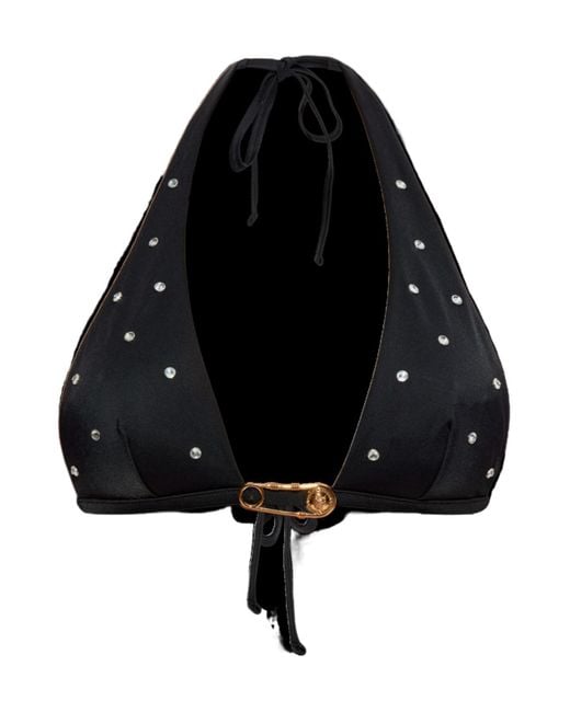 Versace Black Crystal-Embellished Bikini Top