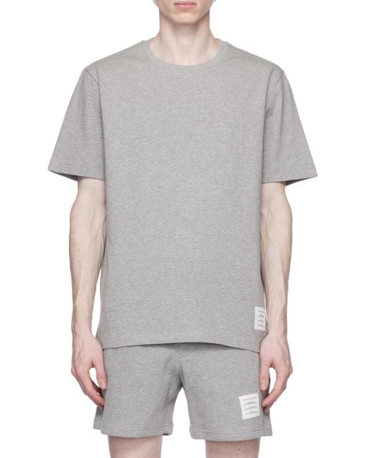 Thom Browne Gray Logo Patch Crewneck T-Shirt for men