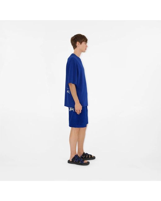 Burberry Blue Ekd-Motif Crewneck Towelling T-Shirt for men