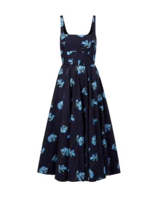 Emilia Wickstead Blue Floral Cotton Midi Dress