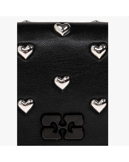 Ganni Black Bou Heart-Stud Wallet