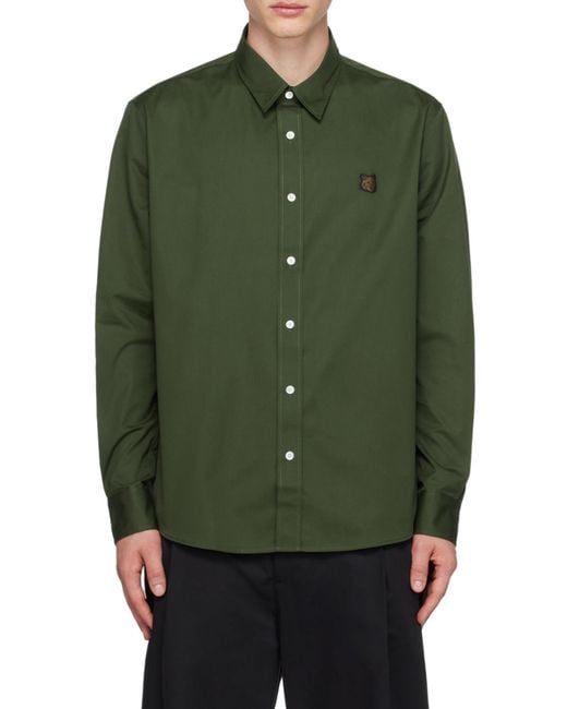 Maison Kitsuné Green Fox-Motif Cotton Shirt for men