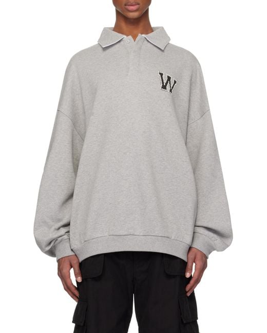 we11done Gray Polo Collar Logo Sweater for men