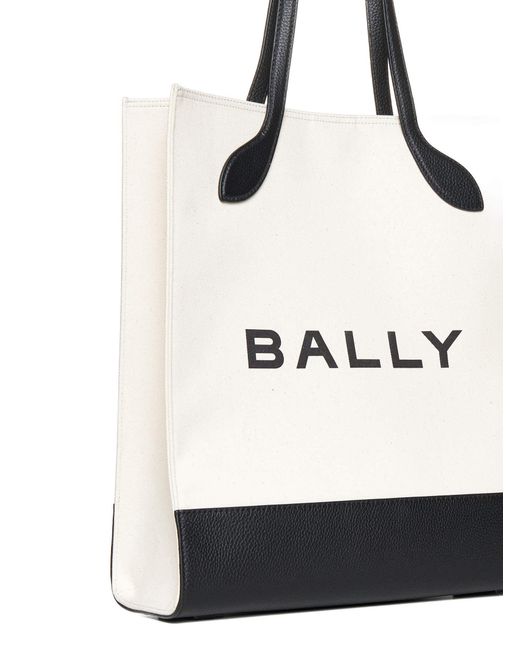 Bally White Logo Canvas And Leather Tote Bag