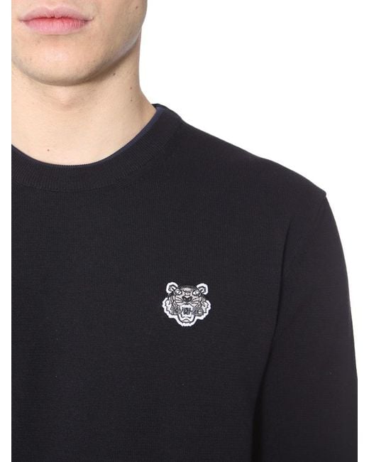 KENZO Blue Hutou Embroidered Cotton Blended Sweater for men