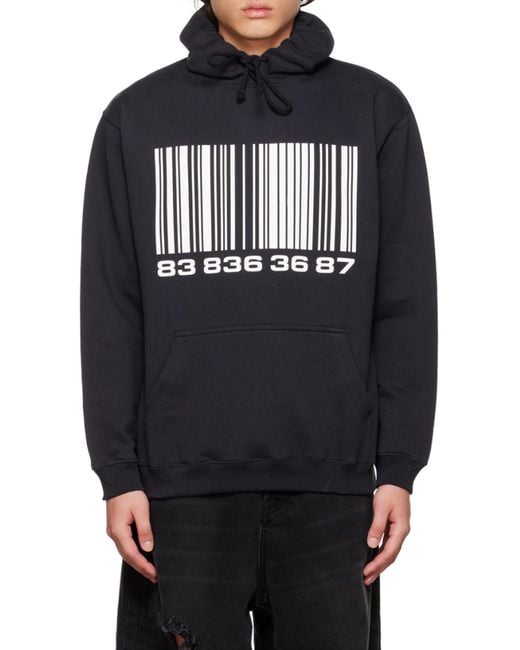 VTMNTS Black Barcode Printed Drawstring Hoodie for men