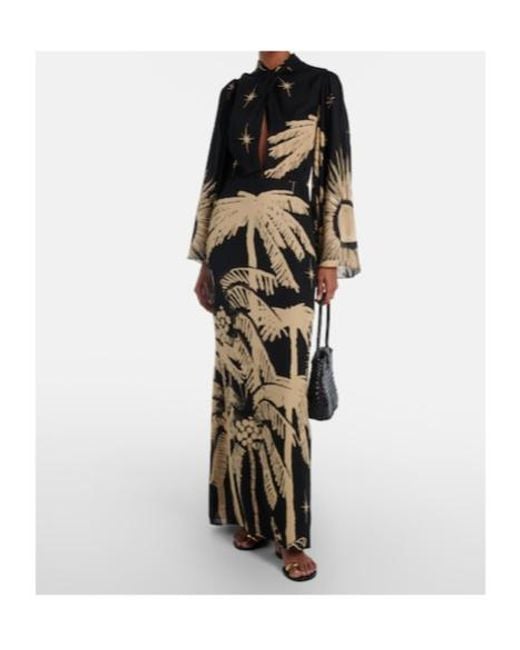 Johanna Ortiz Black Printed Silk Maxi Dress