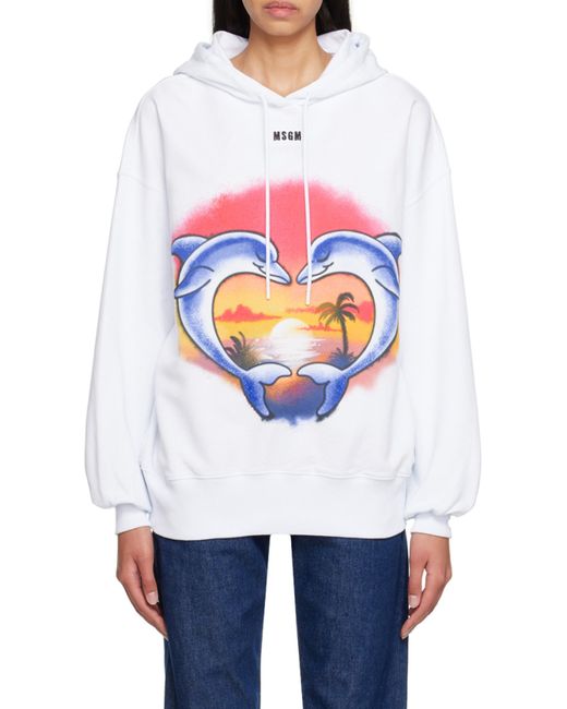MSGM White Logo Hooded Sweater