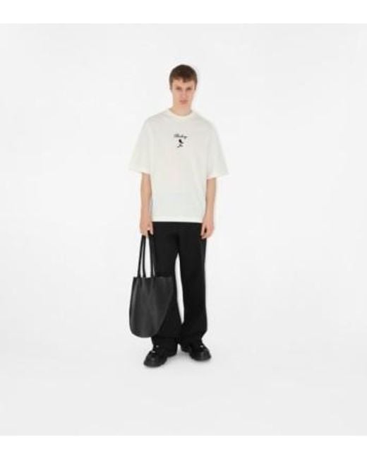 Burberry White Logo Embroidered Crewneck T-Shirt for men
