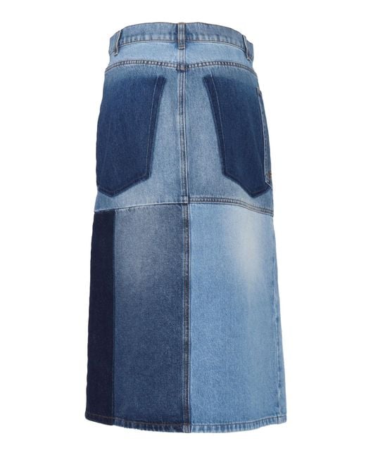 Philosophy Di Lorenzo Serafini Blue Patchwork Denim Wrap Skirt