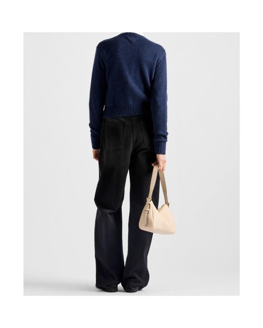 Prada Blue Crewneck Button-Up Cardigan