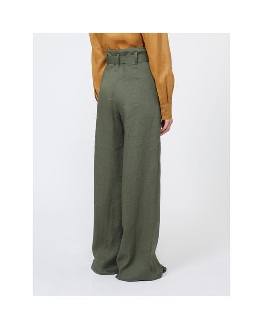 Max Mara Green Belted Wide-Leg Trousers