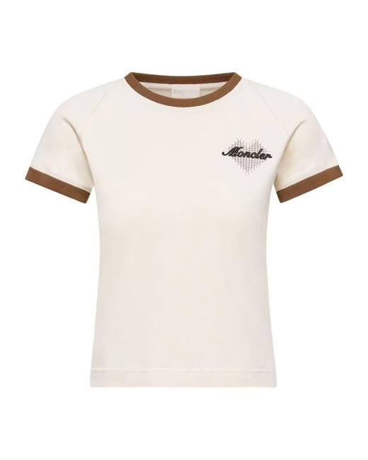 Moncler Natural Logo Embroidered Crewneck T-Shirt