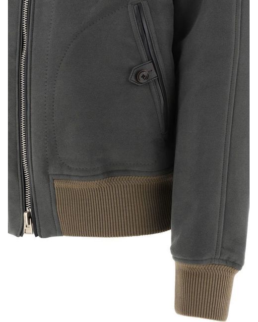 Tom Ford Gray Ribbed-Detail Zipped-Up Bomber Jacket for men
