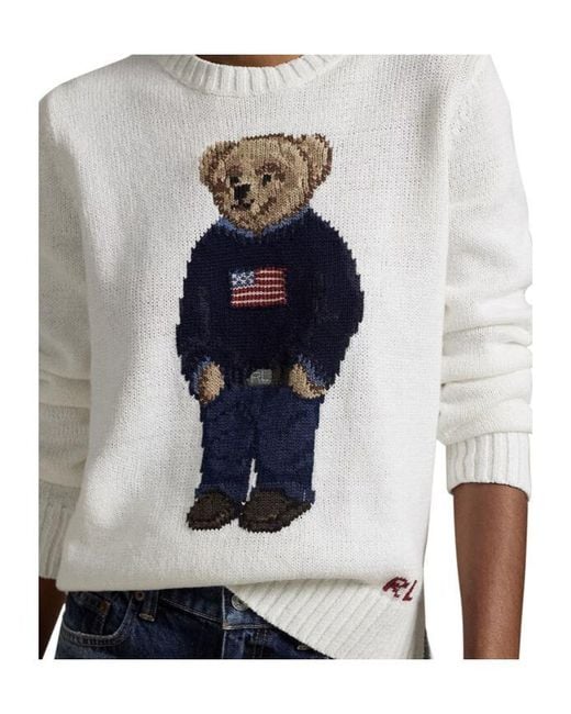 Polo Ralph Lauren White Polo Bear Intarsia Crewneck Jumper