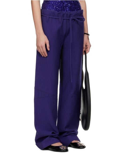 Tory Burch Blue High-Waisted Belted Trousers