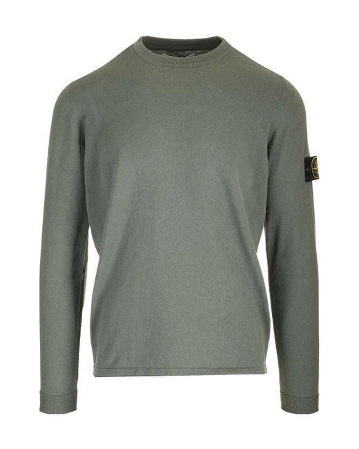 Stone Island Green Compass Patch Crewneck Knitted Jumper for men