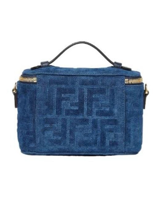 Fendi Blue Ff Denim Flocked Mini Vanity Bag