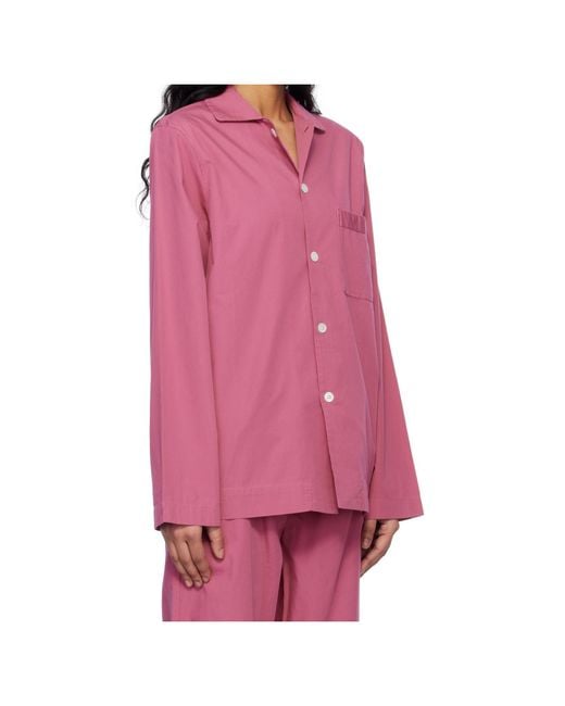 Tekla Pink Poplin Long-Sleeved Pyjama Shirt