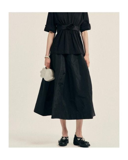 Simone Rocha Black Taffeta Circle Midi Skirt