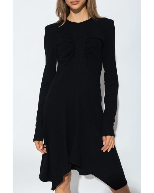 Isabel Marant Black Devane Gathered Asymmetric Knitted Dress