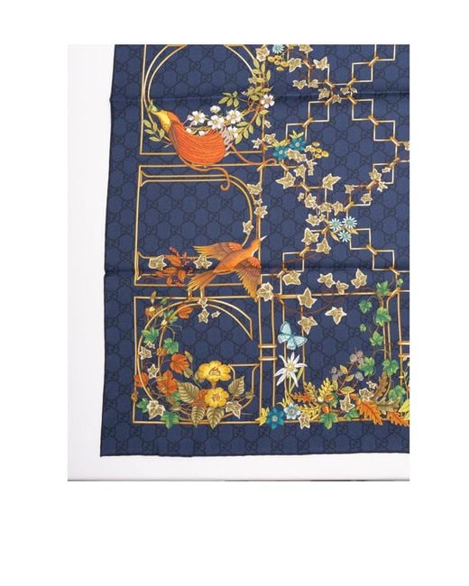 Gucci Blue Printed Silk Twill Carré