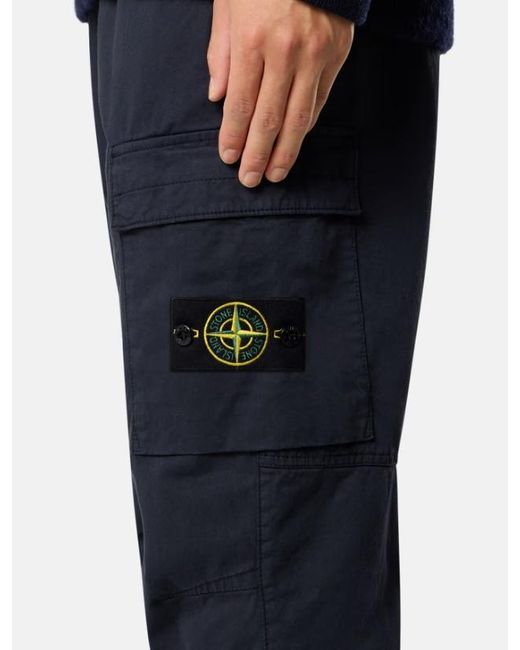 Stone Island Blue Compass Patch Cargo Trousers for men