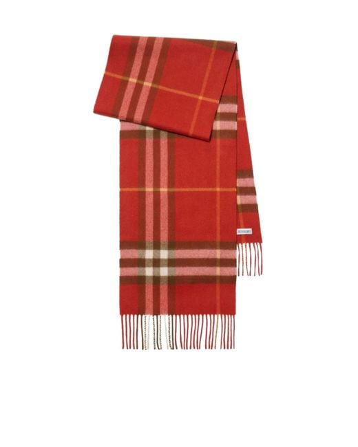 Burberry Red Checked Fringed-Edge Scarf for men