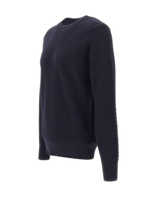 Kangra Cashmere Blue Kangra Textured Crew Neck Knitted Sweater for men