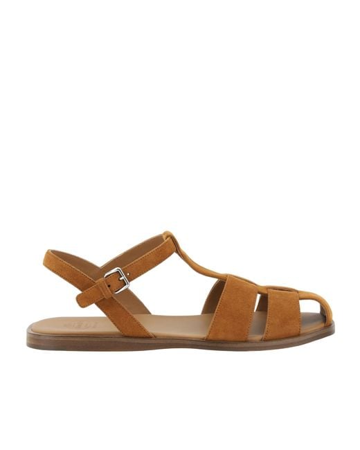 Church's Brown Suede Caged Design Buckle Closure Sandals