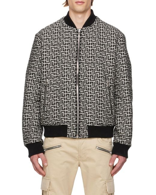 Balmain Black Logo Monogram Reversible Bomber Jacket for men