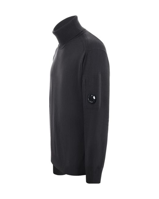 C P Company Blue Ribbed Turtleneck Knitwear for men