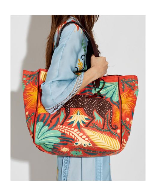 Etro Red X Tabby Booth Unfold Me Cheetah-Print Tote Bag