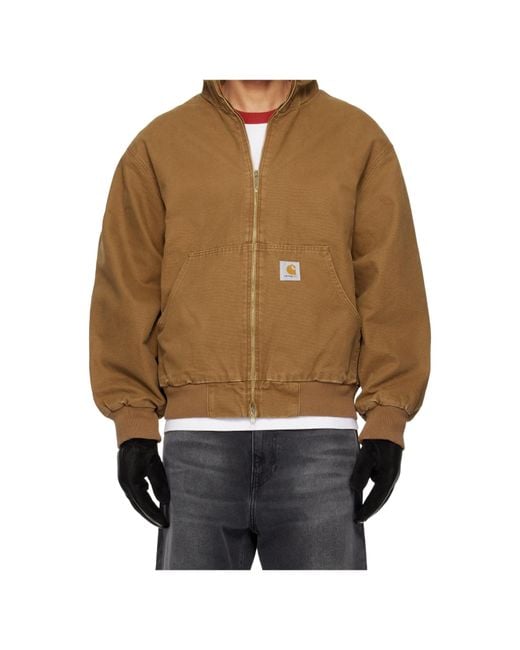 Carhartt Brown Ravon Logo-Patch Zip-Up Jacket for men
