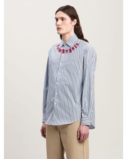 Palm Angels Blue Logo Printed Striped Shirt for men