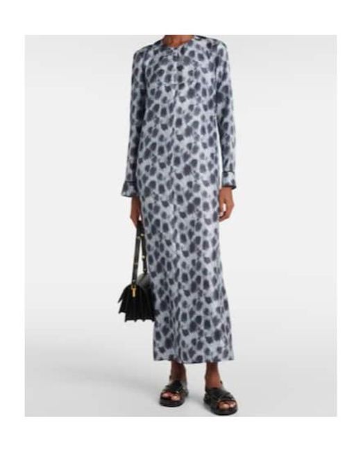 Marni Blue Printed Silk Maxi Dress