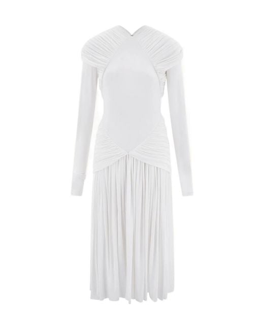 Ferragamo White Jersey Dress With Ruched Detail