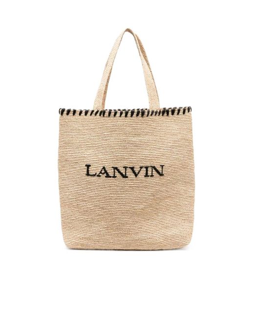 Lanvin Natural Logo Embroidered Top Handle Bag