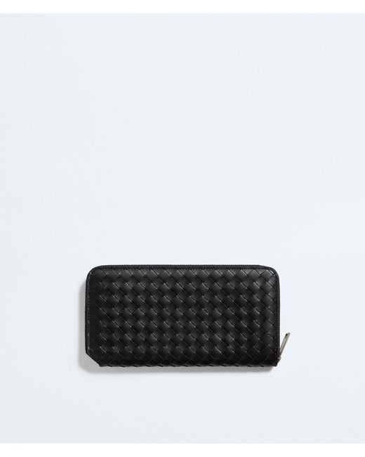 Bottega Veneta Black Intrecciato Piccolo Zip-Around Wallet for men