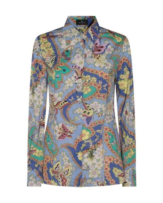 Etro Blue Paisley Printed Long-Sleeved Shirt