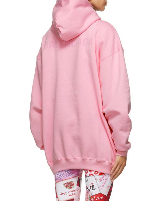 Balenciaga Pink Logo Printed Oversize Hoodie