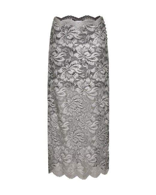 Rabanne Gray Floral-Lace Midi Skirt